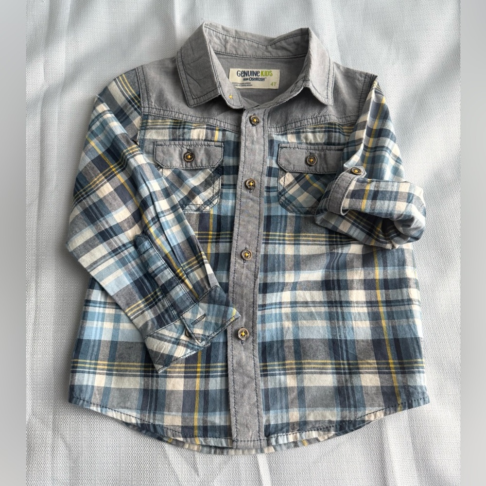 OshKosh Genuine Kids Boys’ Blue Gray Plaid Shirt